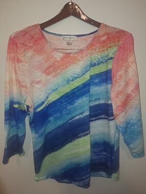 Christopher & Banks Multicolor Scoop Neck Women's Top - Blue/Pink